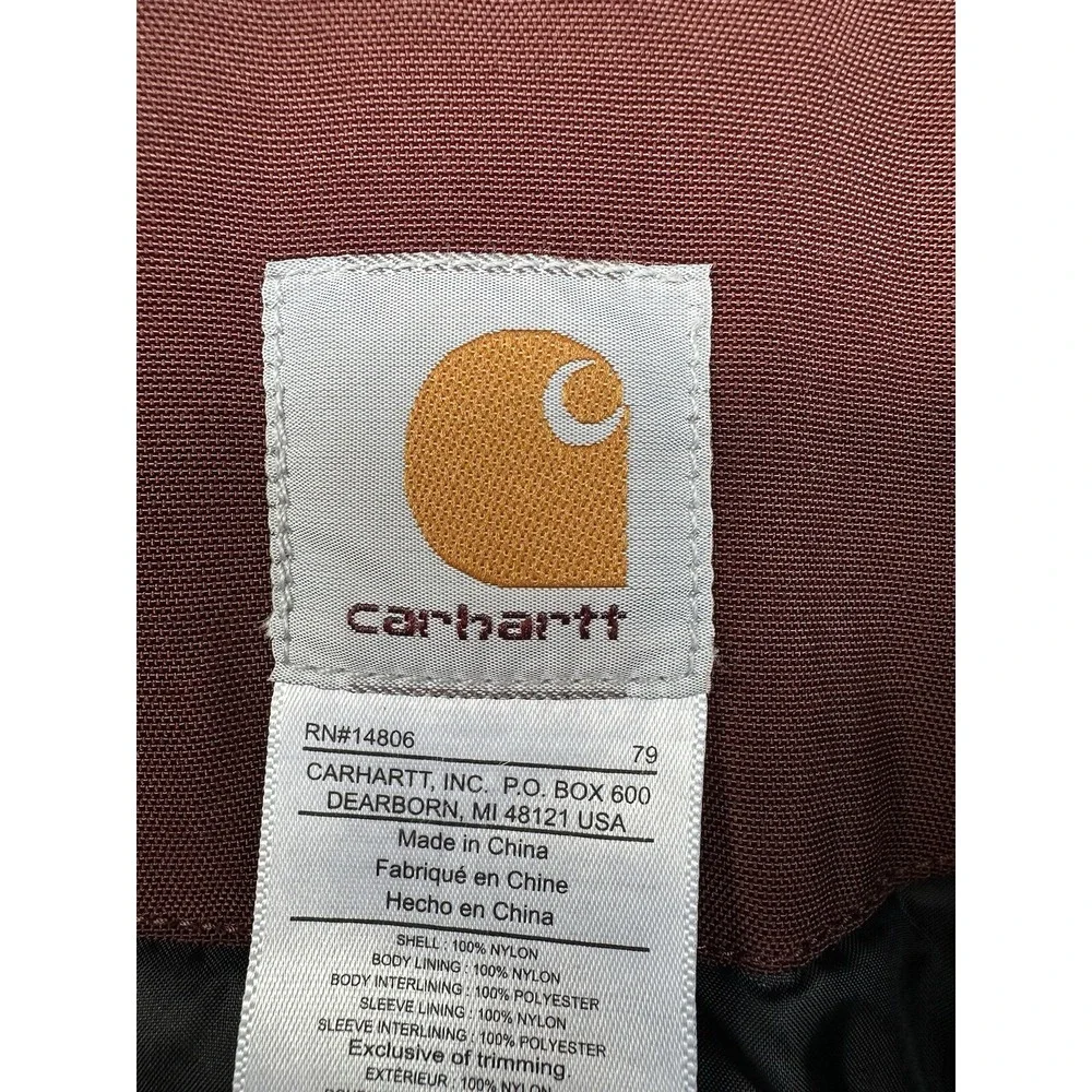 Carhartt J174 RDW Nylon Insulated Jacket Zip Snap Workwear Maroon Mens XL‎